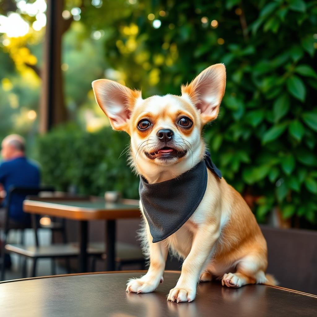 Perro con bandana en café